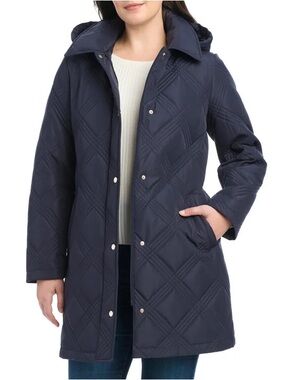 Jones New York Women's Belted Hooded Walked Quilt Jacket